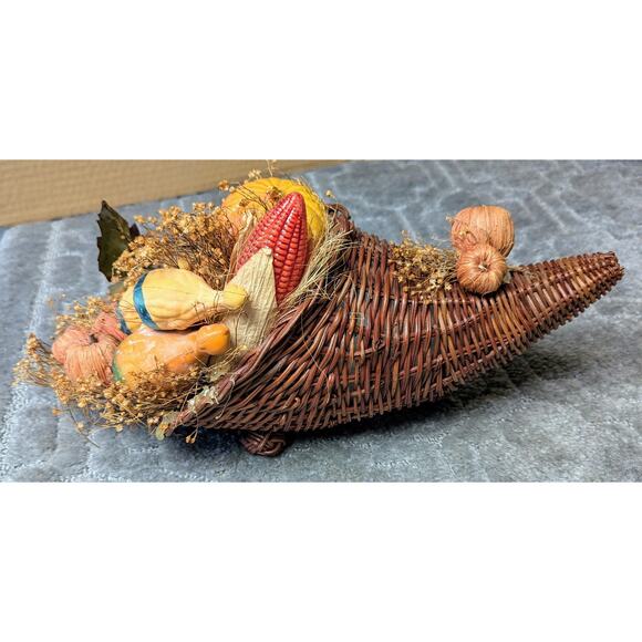 Vtg Wicker Cornucopia Horn Of Plenty Fall Thanksgiving Table Centerpiece 16" - Picture 1 of 8